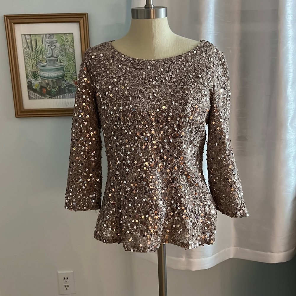 Alex Evening Sparkle Sequin Holliday Blouse size Medium